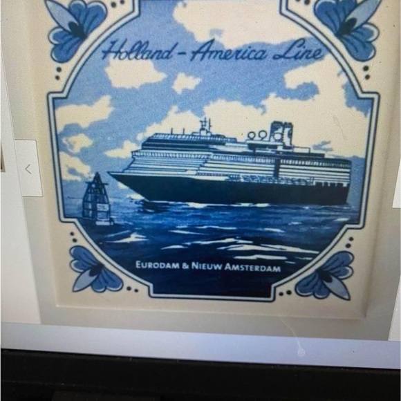 Holland America Vintage cruise blue white ceramic tiles set/4 Collectible - Picture 1 of 5